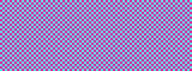 Dama pankartı. Cyan ve Deep Pembe renkli dama tahtası. Küçük kareler, küçük hücreler. Satranç tahtası, dama tahtası dokusu. Kare deseni. Geçmişi. Tekrarlanabilir doku.