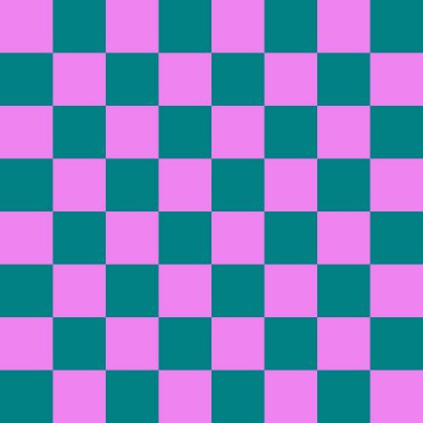 Dama tahtası 8 'e 8. Dama tahtasının Teal ve Violet renkleri. Satranç tahtası, dama tahtası dokusu. Kare deseni. Geçmişi. Tekrarlanabilir doku.