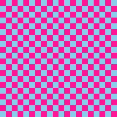 İki renkli dama tahtası. Dama tahtasının gök mavisi ve koyu pembe renkleri. Satranç tahtası, dama tahtası dokusu. Kare deseni. Geçmişi. Tekrarlanabilir doku.