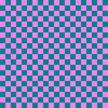 İki renkli dama tahtası. Dama tahtasının Teal ve Violet renkleri. Satranç tahtası, dama tahtası dokusu. Kare deseni. Geçmişi. Tekrarlanabilir doku.