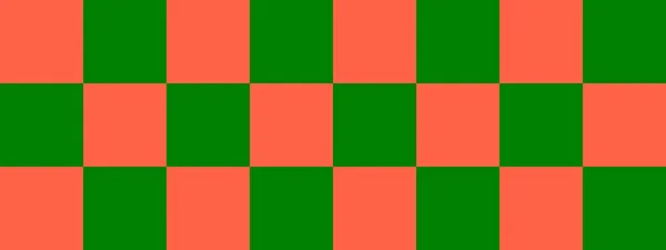 Checkerboardbanderoll Gröna Och Tomat Färger Checkerboard Stora Rutor Stora Celler — Stockfoto