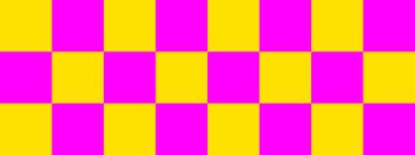 Dama pankartı. Dama tahtasının Magenta ve Sarı renkleri. Büyük kareler, büyük hücreler. Satranç tahtası, dama tahtası dokusu. Kare deseni. Geçmişi. Tekrarlanabilir doku.