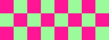 Dama pankartı. Dama tahtasının açık yeşil ve koyu pembe renkleri. Büyük kareler, büyük hücreler. Satranç tahtası, dama tahtası dokusu. Kare deseni. Geçmişi. Tekrarlanabilir doku.