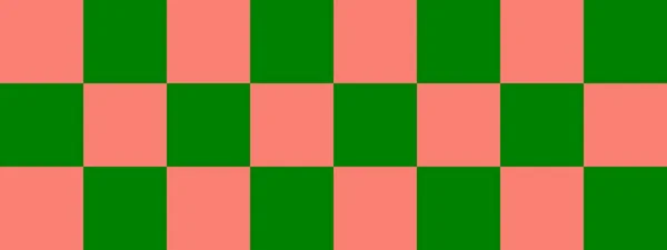 检查板横幅 绿色和鲑鱼色的棋盘 大正方形大牢房棋盘棋盘质感正方形图案 可重复纹理 — 图库照片