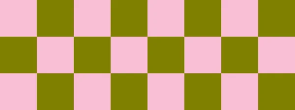 检查板横幅 棋盘的橄榄色和粉色 大正方形大牢房棋盘棋盘质感正方形图案 可重复纹理 — 图库照片