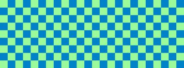 Dama pankartı. Dama tahtasının mavi ve açık yeşil renkleri. Küçük kareler, küçük hücreler. Satranç tahtası, dama tahtası dokusu. Kare deseni. Geçmişi. Tekrarlanabilir doku.