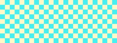 Dama pankartı. Cyan ve bej renkli dama tahtası. Küçük kareler, küçük hücreler. Satranç tahtası, dama tahtası dokusu. Kare deseni. Geçmişi. Tekrarlanabilir doku.