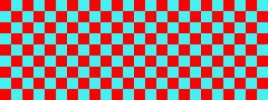 Dama pankartı. Dama tahtasının Cyan ve Red renkleri. Küçük kareler, küçük hücreler. Satranç tahtası, dama tahtası dokusu. Kare deseni. Geçmişi. Tekrarlanabilir doku.