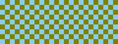 Dama pankartı. Zeytin ve Gökyüzü mavi renkli dama tahtası. Küçük kareler, küçük hücreler. Satranç tahtası, dama tahtası dokusu. Kare deseni. Geçmişi. Tekrarlanabilir doku.