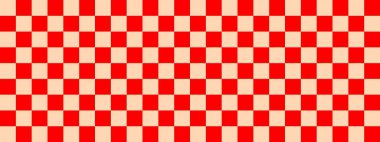 Dama pankartı. Dama tahtasının kırmızı ve kayısı renkleri. Küçük kareler, küçük hücreler. Satranç tahtası, dama tahtası dokusu. Kare deseni. Geçmişi. Tekrarlanabilir doku.