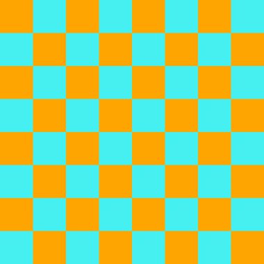 Dama tahtası 8 'e 8. Dama tahtasının Cyan ve Orange renkleri. Satranç tahtası, dama tahtası dokusu. Kare deseni. Geçmişi. Tekrarlanabilir doku.