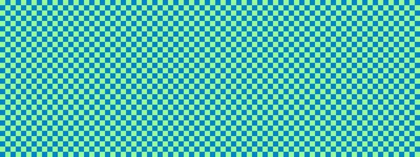 チェッカーボードのバナー チェッカーボードの青と淡い緑の色 小さな正方形 小さな細胞 チェスボード チェッカーボードのテクスチャ 正方形のパターン 繰り返される質感 — ストック写真