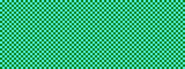 チェッカーボードのバナー チェッカーボードの緑とシアンの色 小さな正方形 小さな細胞 チェスボード チェッカーボードのテクスチャ 正方形のパターン 繰り返される質感 — ストック写真