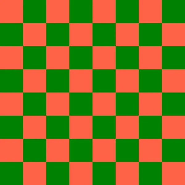8のチェッカーボード チェッカーボードの緑とトマトの色 チェスボード チェッカーボードのテクスチャ 正方形のパターン 繰り返される質感 — ストック写真