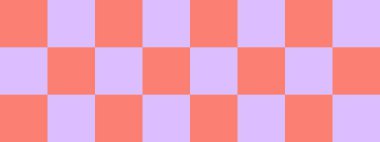 Dama pankartı. Lavanta ve somon renginde dama tahtası. Büyük kareler, büyük hücreler. Satranç tahtası, dama tahtası dokusu. Kare deseni. Geçmişi. Tekrarlanabilir doku.