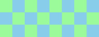 Dama pankartı. Gök mavisi ve satranç tahtasının açık yeşil renkleri. Büyük kareler, büyük hücreler. Satranç tahtası, dama tahtası dokusu. Kare deseni. Geçmişi. Tekrarlanabilir doku.