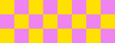 Dama pankartı. Dama tahtasının mor ve sarı renkleri. Büyük kareler, büyük hücreler. Satranç tahtası, dama tahtası dokusu. Kare deseni. Geçmişi. Tekrarlanabilir doku.