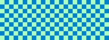 Dama pankartı. Dama tahtasının mavi ve nane renkleri. Küçük kareler, küçük hücreler. Satranç tahtası, dama tahtası dokusu. Kare deseni. Geçmişi. Tekrarlanabilir doku.