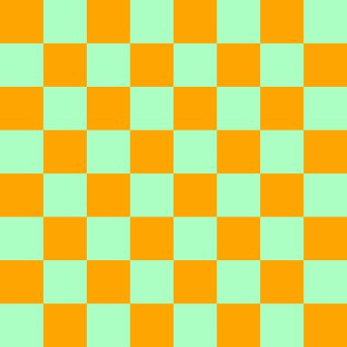 Dama tahtası 8 'e 8. Dama tahtasının nane ve turuncu renkleri. Satranç tahtası, dama tahtası dokusu. Kare deseni. Geçmişi. Tekrarlanabilir doku.