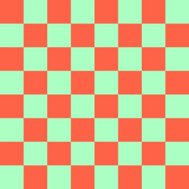 Dama tahtası 8 'e 8. Dama tahtasının nane ve domates renkleri. Satranç tahtası, dama tahtası dokusu. Kare deseni. Geçmişi. Tekrarlanabilir doku.