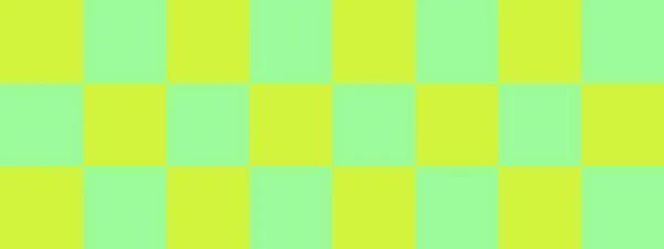 チェッカーボードのバナー 淡い緑とライムの色のチェッカーボード 大きな正方形 大きな細胞 チェスボード チェッカーボードのテクスチャ 正方形のパターン 繰り返される質感 — ストック写真