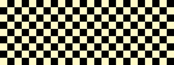 チェッカーボードのバナー チェックボードの黒とベージュの色 小さな正方形 小さな細胞 チェスボード チェッカーボードのテクスチャ 正方形のパターン 繰り返される質感 — ストック写真