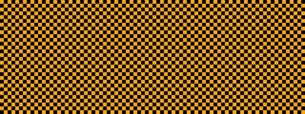 チェッカーボードのバナー チェックボードの黒とオレンジの色 小さな正方形 小さな細胞 チェスボード チェッカーボードのテクスチャ 正方形のパターン 繰り返される質感 — ストック写真