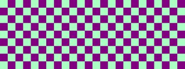 Dama pankartı. Dama tahtasının mor ve nane renkleri. Küçük kareler, küçük hücreler. Satranç tahtası, dama tahtası dokusu. Kare deseni. Geçmişi. Tekrarlanabilir doku.