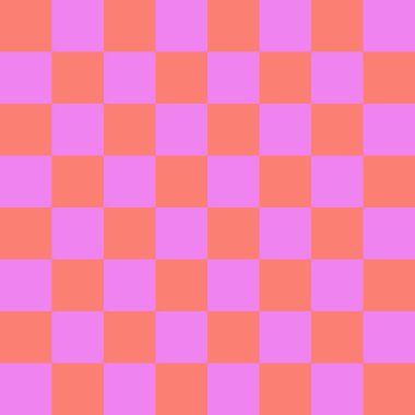 Dama tahtası 8 'e 8. Violet ve Somon renginde dama tahtası. Satranç tahtası, dama tahtası dokusu. Kare deseni. Geçmişi. Tekrarlanabilir doku.