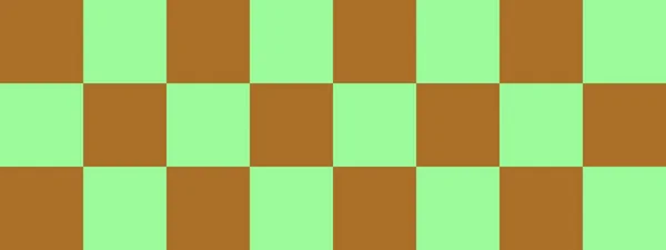 チェッカーボードのバナー チェッカーボードの淡いグリーンとブラウンの色 大きな正方形 大きな細胞 チェスボード チェッカーボードのテクスチャ 正方形のパターン 繰り返される質感 — ストック写真