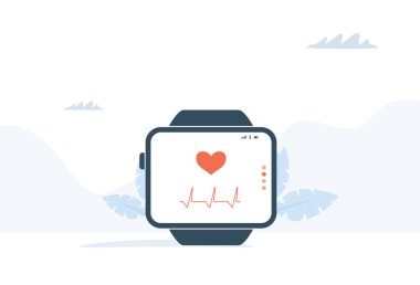 Fitness izleyici illüstrasyonu. Modern tarzda vektör görüntüsü. Uygun konsept spor. Beyaz arkaplanda adım sayacı kavramı