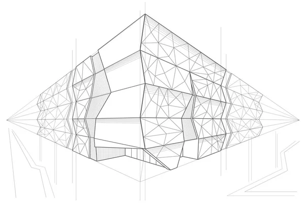 Desenho Arcitectural Linear Perspectiva Construção Pública Sobre Fundo Branco —  Vetores de Stock