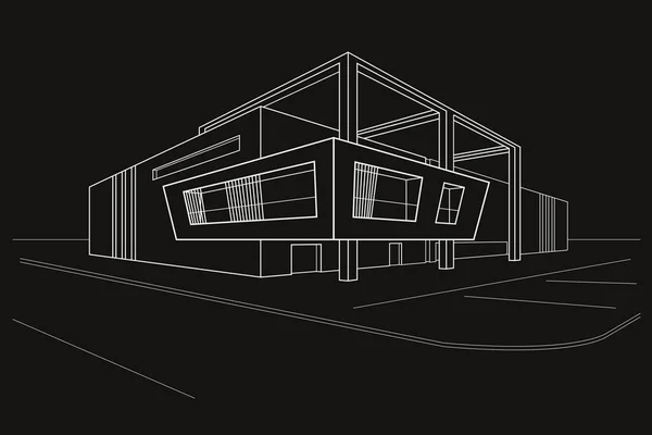 黒の背景に張り出した部分を持つ線形現代抽象建築 — ストックベクタ