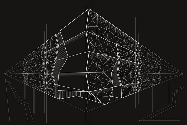 Desenho Arquitetônico Linear Perspectiva Construção Pública Sobre Fundo Preto —  Vetores de Stock