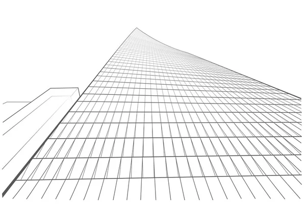 Lineární Abstraktní Arcitekturní Náčrt Vícepodlažní Budovy Stromové Perspektivě Bílém Pozadí — Stockový vektor
