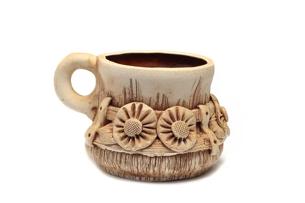 Clay mug with ancient floral ornament — Stock Photo, Image