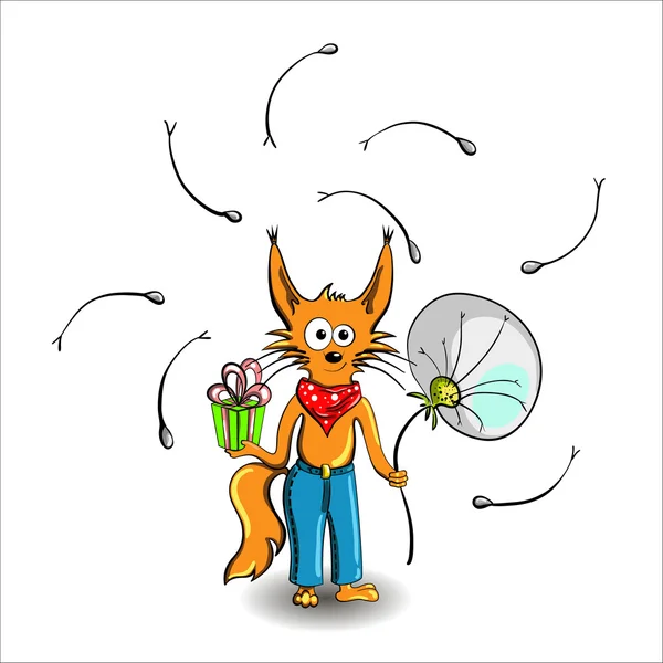 Fox with Gift — Stock Vector