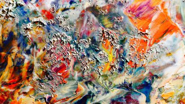 Renkli soyut arka plan duvar kağıdı. Modern motif görsel sanat. Yağlı boya karışımı. Moda el boyama bezi. Duvar dekorasyonu ve duvar resimleri fikri. Üç boyutlu doku. Sanat nesnesi