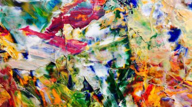 Renkli soyut arka plan duvar kağıdı. Modern motif görsel sanat. Yağlı boya karışımı. Moda el boyama bezi. Duvar dekorasyonu ve duvar resimleri fikri. Üç boyutlu doku. Sanat nesnesi