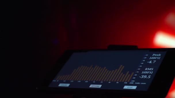 Muziekpodium Apparatuur Equalizer Analysator Licht Voor Show Kleurrijke Achtergrond — Stockvideo