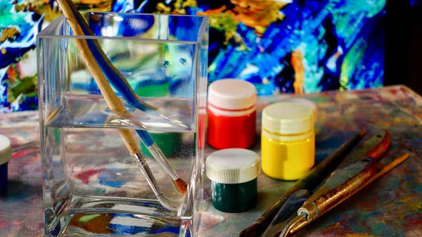 Kunstborstels Verf Kunstschilderkunst Achtergrond Kleur — Stockfoto