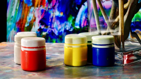 Pennelli Vernici Artistiche Pittura Arte Colore Sfondo — Foto Stock