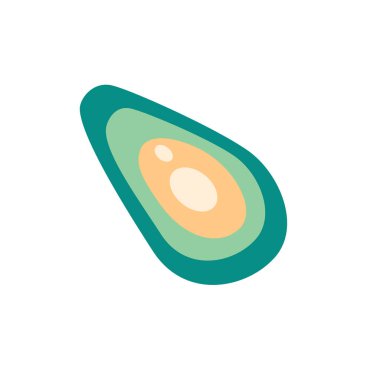 Büyük kemikli sağlıklı avokado, vektör çizimi. Menü tasarımı, basılı ürünler için. Beyaz bir arkaplanda izole edilmiş.  