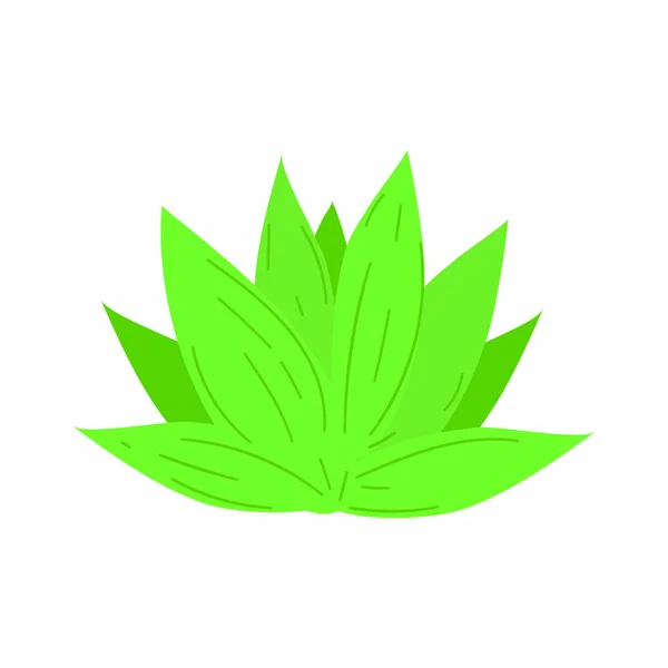 Arbusto simples colorido desenhado à mão com folhas verdes e listras escuras. — Vetor de Stock