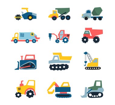 Set of Cute Construction trucks and cars. funny car for fabric, textile