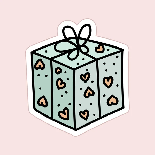 Hand drawn sticker for Valentines day. Lovely gift with hearts decorations — Vetor de Stock