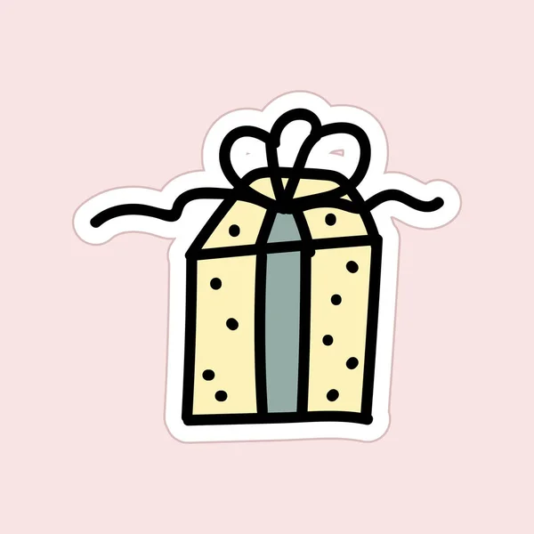 Hand drawn sticker for Valentines day. Lovely gift with hearts decorations — стоковый вектор