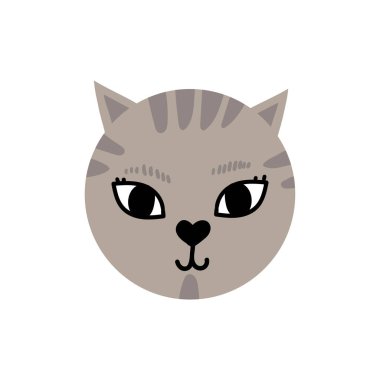 Cute hand drawn cat. Colored animal s face with nice elements, whiskers, eyes.