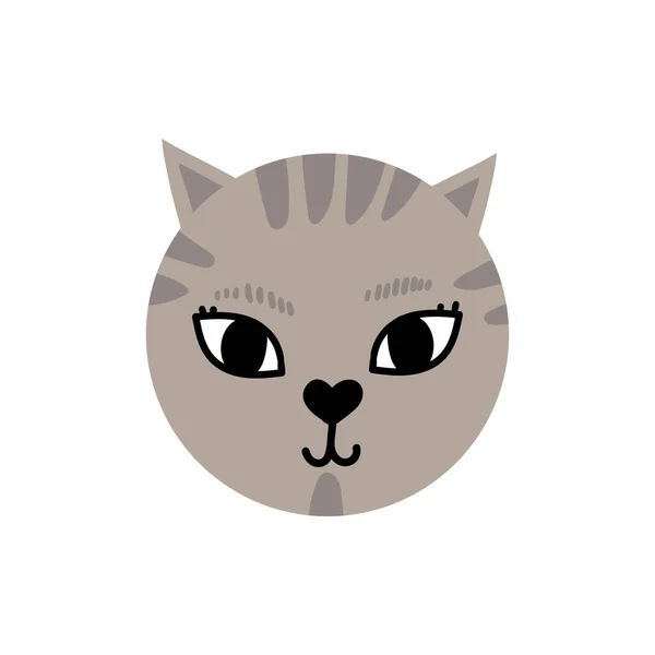 Cute hand drawn cat. Colored animal s face with nice elements, whiskers, eyes. —  Vetores de Stock