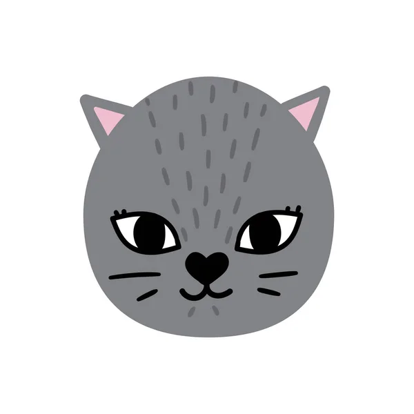 Handgezeichnete Katze. Tiergesicht mit netten Elementen — Stockvektor